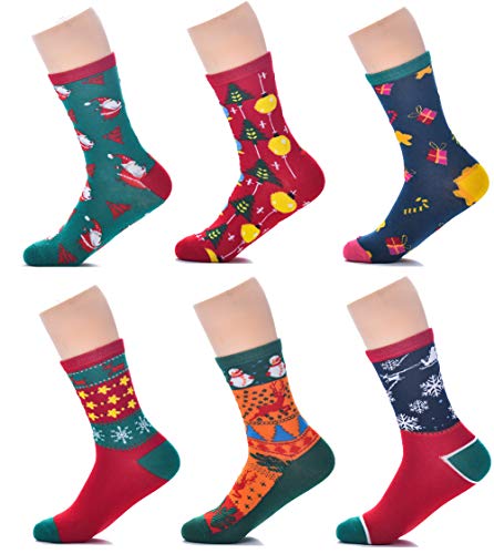 YTAONS 6 Pairs Christmas Socks for Women Winter Warm Holiday Crew Socks for Girl Gift (A)