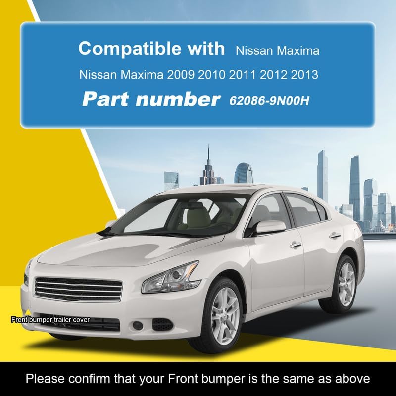 Car Front Bumper Tow Hook Cover Compatible with Nissan Maxima 2009 2010 2011 2012 2013 Trailer Cover Cap 62086-9N00H Small Lid Towing Eye Cap White Right Passenger Side