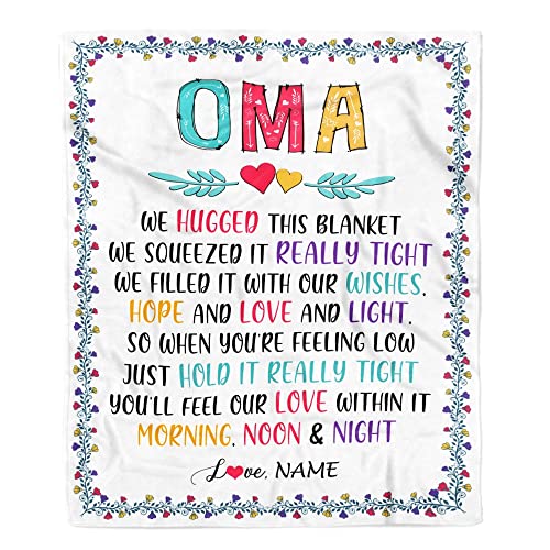 CenturyTee Personalized Oma Blanket from Grandkids We Hugged This Blanket Oma Birthday Mothers Day Christmas Customized Gifts Fleece Blanket(30x40inch-Baby Size),multicolor 31
