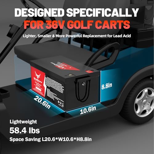 Image of 36V 100Ah Golf Cart Lithium LiFePO4 Battery with Charger and 200A BMS Grade A Cells Deep Cycle Rechargeable Battery,10000+ Cycles,Perfect for Golf Cart,Off Grid Applications (36V 100Ah+Chr)