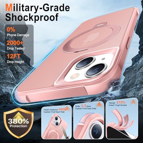 Coque iPhone 15 magnétique avec support 360° antichoc rose - 5