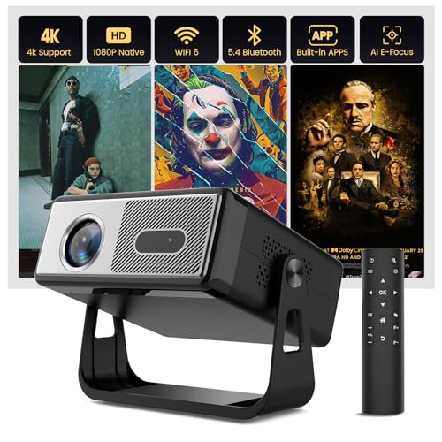 Image of 【Native 1080P】Smart Mini Projector with WiFi and Bluetooth, 500ANSI, 8W Speakers,AI Auto Focus & Keystone,Home Movie Portable Outdoor
