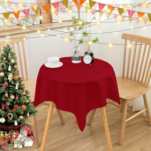 Image of sancua Small Square Tablecloths, Christmas Red Table Cloth, 36x36 Inch | For Square or Round Tables, Washable Polyester Fabric Cover, For Nightstand End Bedside Tables