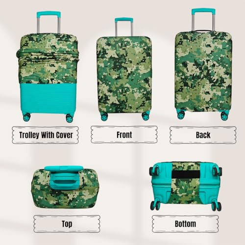 Image of Printed Polyester Suitcase Cover Stretchable Luggage Protector Trolley Bag Cover Travel Accessory (Army Squre Green-S)