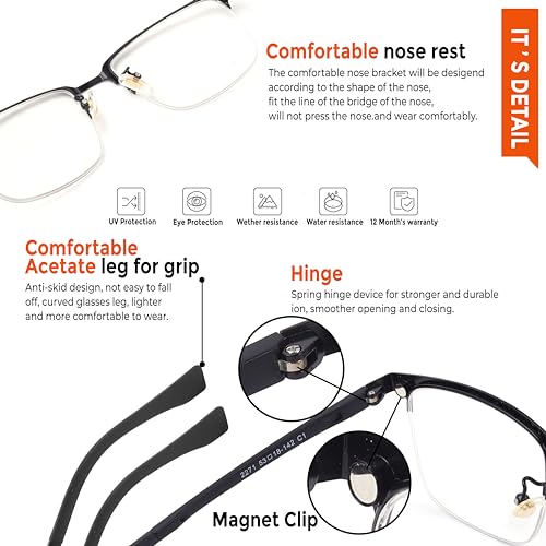 Image of HASHTAG EYEWEAR Women Spectacle Frame & Magnetic Lens |3 in 1 Clip on Magnetic Polarized Lens with Metal Frame|Non-Spring Hinges |Trendy & Stylish Attachment Goggles for Female- Frame Colour - Black