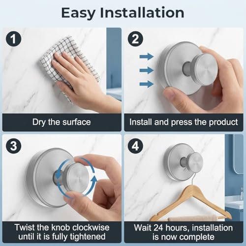 Image of HASTHIP 2PCS Vacuum Suction Cup Hooks Shower Hooks No Drill Towel Hooks Rustproof Stainless Steel Wall Hooks for Bathroom Glass Mirror