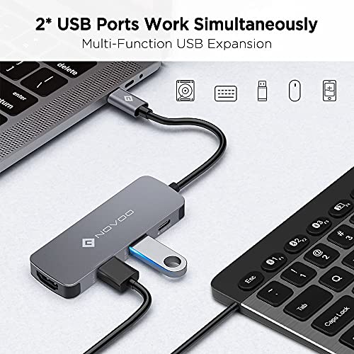 Image of NOVOO 4in1 Type C Hub with HDMI 4K Adapter,1USB 3.0Port,USB C PD Charging Port(100W),1USB 2.0 Port for MacBook Pro 2017 /2016, HW MateBook, Chromebook, XPS and Other Type C Device and More. ‎Dark Grey