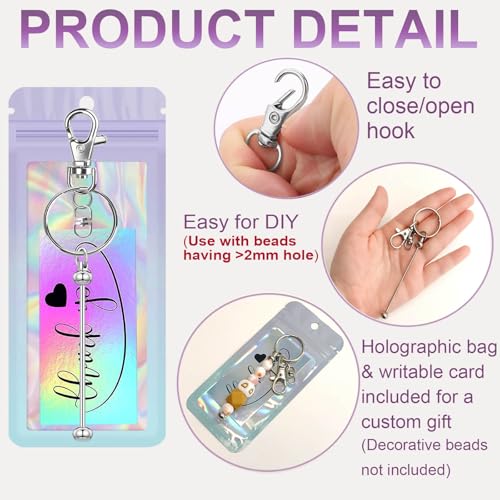 Image of 42 /84 /126 Pcs Beadable Keychain Bars Bulk Blank DIY Beaded Keychain Making Supplies with Bag Thank You Card