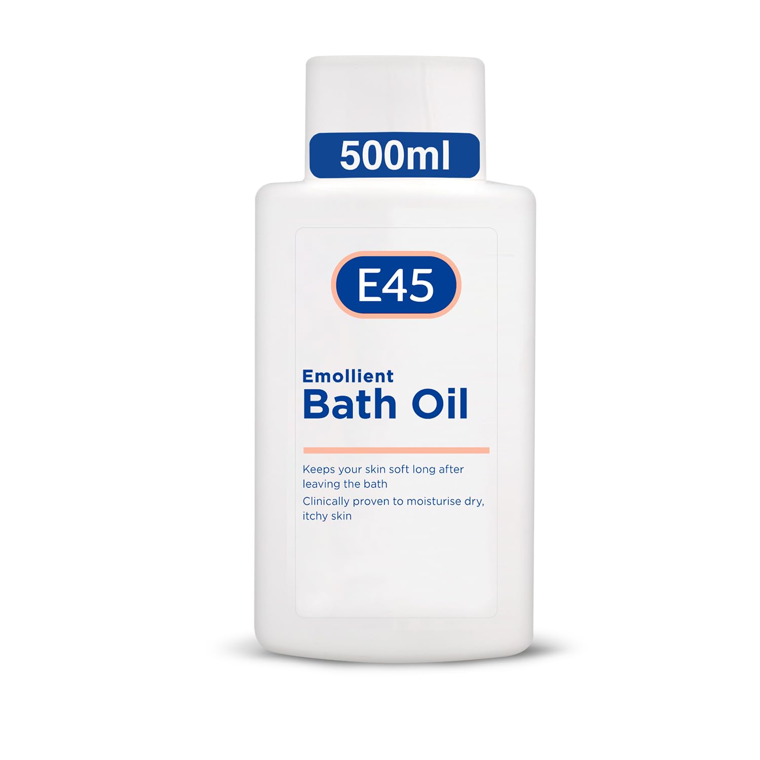 E45 Huile de bain adoucissante pour hydrater les peaux sèches - Sans savon et sans parfum - 500 ml - Gel douche adoucissant - Testé dermatologiquement