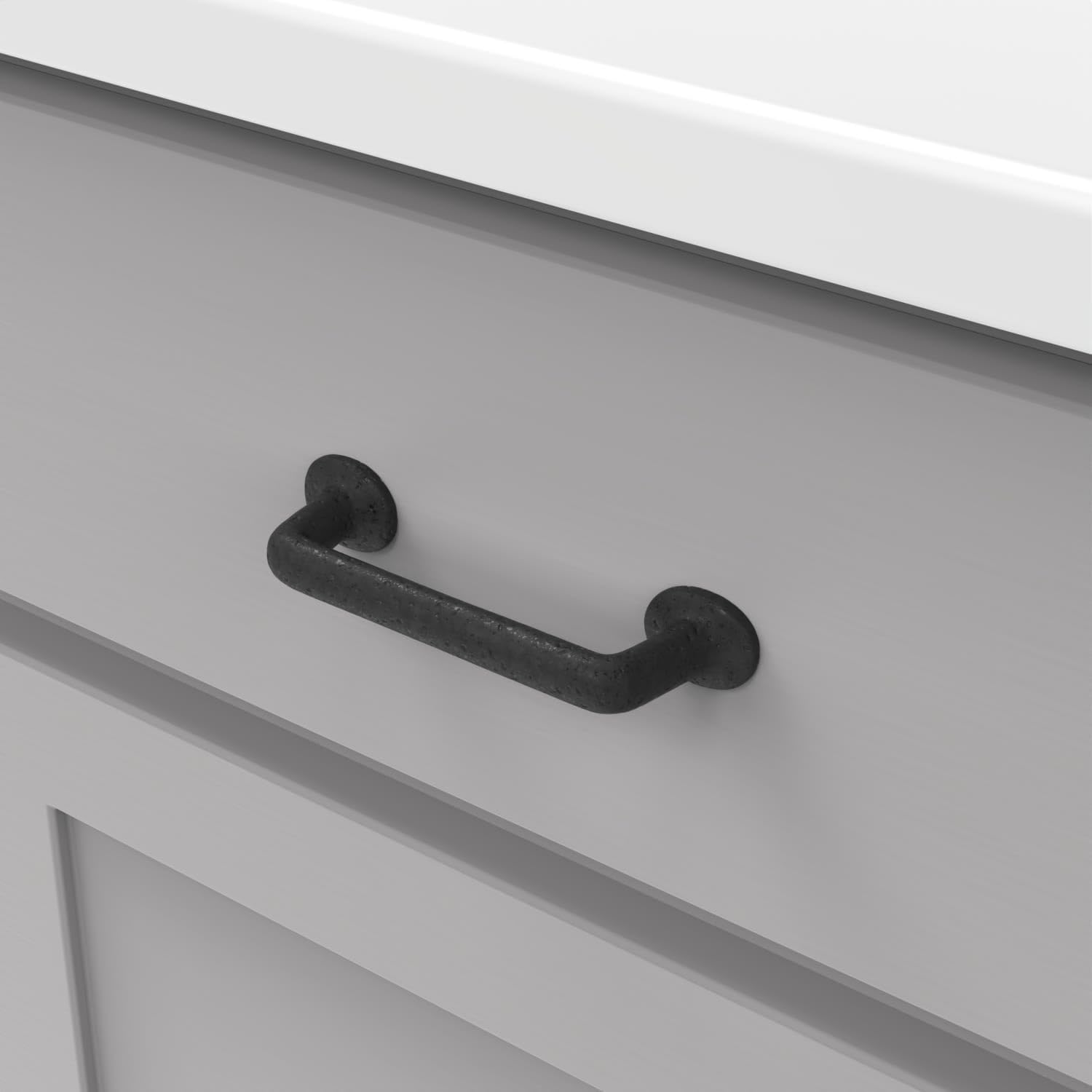 Hickory Hardware 1 Pack Solid Core Kitchen Cabinet Pulls, Luxury Cabinet Handles, Hardware for Doors & Dresser Drawers, 4 Inch Hole Center, Black Iron, Carbonite Collection