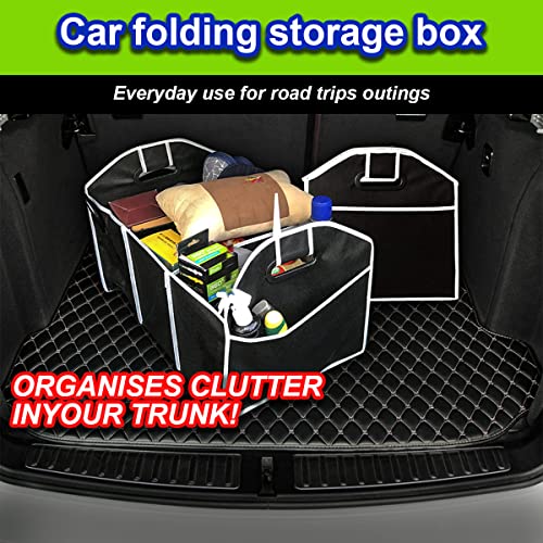 Car Trunk Organizer, Portable Foldable Waterproof Auto Storage Bag with 3 Compartments, Collapsible Cargo Trunk Groceries Organizer, Car Accessories Universal for SUV, Truck, Van, Sedan (Black2)