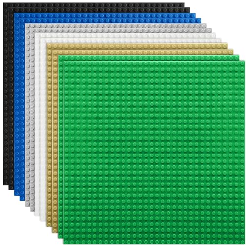 Image of Lekebaby 12 Packs Classic Baseplates Building Base Plates for Building Bricks, 100% Compatible with Major Brands Baseplates, 10 inch x 10 inch (Blue /Green /Sand /Black /White /Grey)