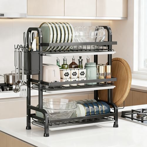 AMANKA Dish Drying Rack,3-Tier Kitchen Organizers,Dish Racks for Kitchen Counter,Dish