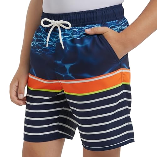 Lands' End Boys' Swimwear UPF 50+ Comfort Hydroliner Swim Trunks, Dark Blue, Medium