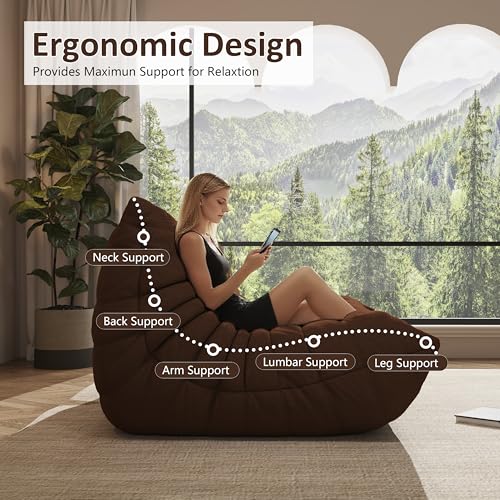 Image of Giant Bean Bag Chair, Oversized Cloud Soft Memory Foam Bean Bag Sofa, Vacuum Compressed No Assembly Comfortable Lounge Couch for Living Room Family Rest Leisure Use (Coffee, 3-Seater)