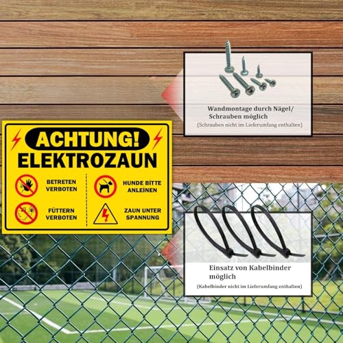 5 Stück-Vorsicht Elektrozaun Schild (20 x 14cm -3 mm Kunststoff) - Achtung Strom und Füttern verboten für jeden Weidezaun - kein Betreten für Stromzaun - mit UV-Schutz und witterungsbeständig