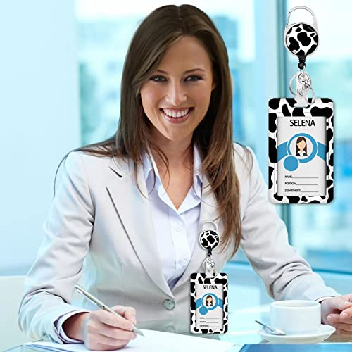 Cow Print Id Badge Holder, Badge Reel Retractable Keychain, Id Card Holder Retractable Clip, Id Name Tag Badge Case Protector Cover For Office Work Nurse Teacher Women Student Gifts #TOP1