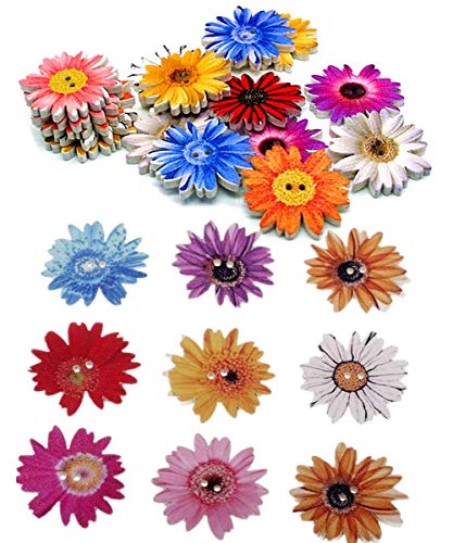 Mscftfb 100 Pieces 1Inch Flower Shaped Wood Buttons Daisy Sunflower 2 Holes Sewing Wooden Flatback Buttons For Knitting Scrapbooking Diy Embellishment #TOP23