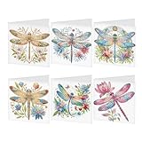 DCIDBEI 6 Stück Diamond Painting Grußkarte Diamond Painting Karten 5D DIY Diamant Painting Grußkarten Geschenk für Freunde und Familie Glückwunschkarten Geschenkkarte Geburtstagskarte Libelle Lotus