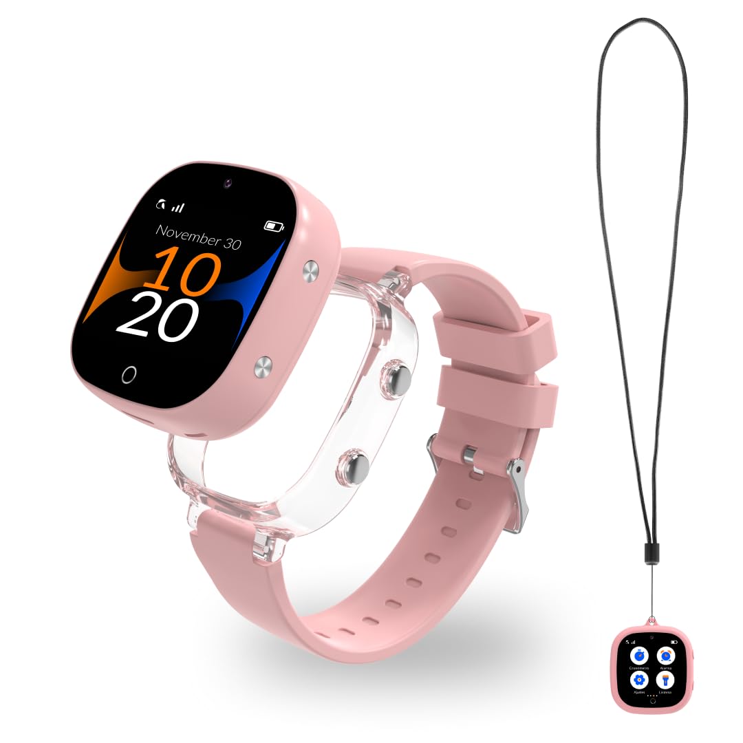 RobinGen Robin K2 – Reloj Inteligente Teléfono GPS para Niños | Llamadas Seguras, Chat, SOS, Modo Clase, Linterna, Podómetro, App Familiar Robin. Sin Juegos, Ni Redes Sociales, Ni distracciones (Sin SIM, Rosa)