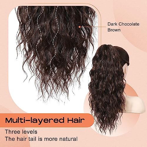 PORSMEER Ponytail Extension,Claw Clip Ponytail Hair Extensions Dark Brown Natural Looking Long Curly Wavy Multi Layered Fluffy Synthetic Hairpiece for Women Daily Wear or Party,18inch - Image 4