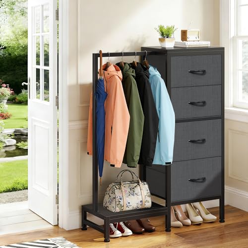 HIGDBFE Dresser with Hanging Rack, 4 Drawers Small Closet for