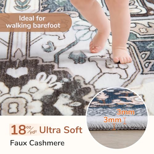 OPPODREAM Soft 10x14 Area Rugs, Washable Rugs 10x14 with Non Slip Backing, Low-Pile Faux Cashmere 10 x 14 Carpet, Navy Blue & Gold