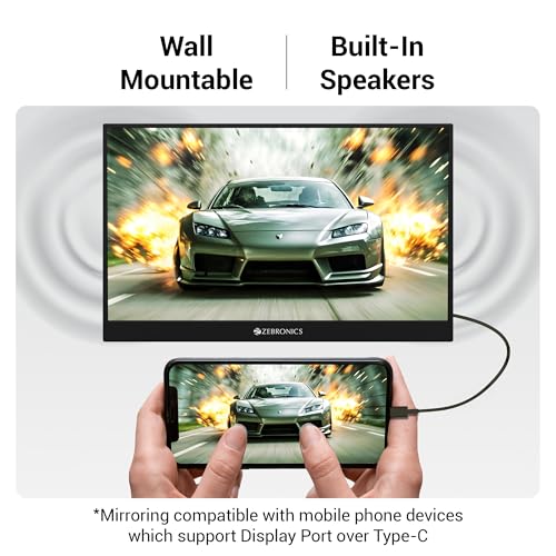 Image of ZEBRONICS Pixigo A16, 15.6 inch Portable Monitor, FHD 1080p, 180 Adjustable Stand, Lightweight, 16:9 Aspect Ratio, 300Nits, 16.7M Colors, Dual Input - Type C + Mini HDMI, Built-in Speakers