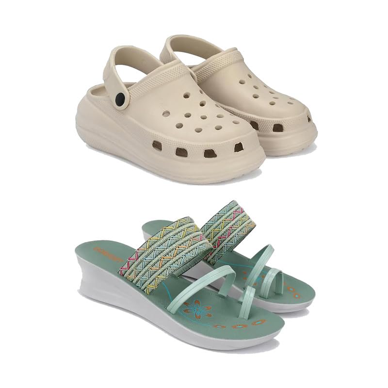 Premium Comfortable Regular Wear Women Clogs with Stylish Flats Fashion Sandal for Women's & Girls-Combo(2)-OO1-1948-5 Green(COMBO(2)-OO1-1948-5_BZ)-picture-31