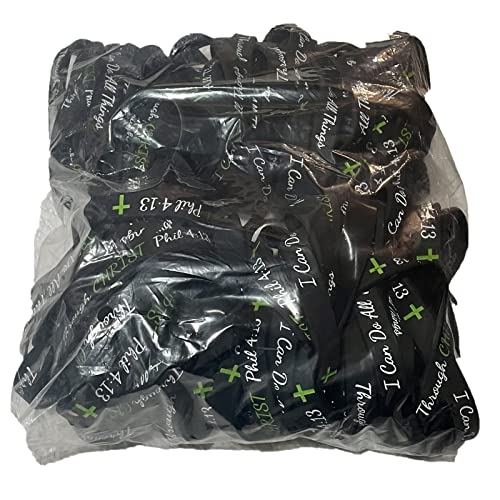 Biblebanz Black Inspirational I Can Do all Things Through Christ Phil 4:13 Bracelet Silicone Wristband Philippians 4 13 Christian Religious Mega Bulk Pack Church Supplies 100 Count2
