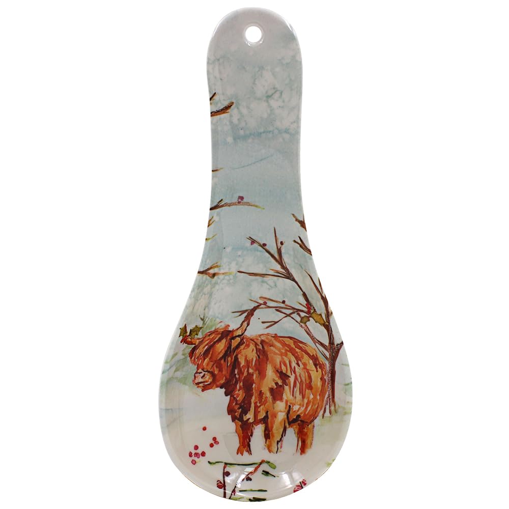 The Leonardo Collection Highland Cow Spoon Rest | Ceramic Kitchen Utensil Holder | Rustic Farmhouse Cooking Accessory