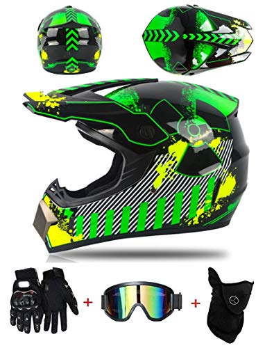 ZLCC Casco Motocross Niño - Forro Extraíble, Casco de Cross con Gafas Máscara Guantes para Moto MX Quad Enduro Off Road ATV Scooter (B-03,S: 52-56 cm)