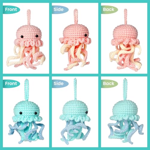 SUNNYCLUE Crochet Keychain Kit Beginner Crochet Kit Cute Animals Jellyfish Learn to Crochet Kit Step-by-Step Videos Complete Crochet Set 3D Knitting Crocheting Kit for Adult Starters Gift - Image 3