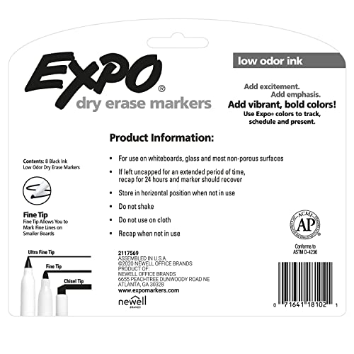 EXPO Dry Erase Marker, Fine Tip, Black Ink, 8/Pack - image 6