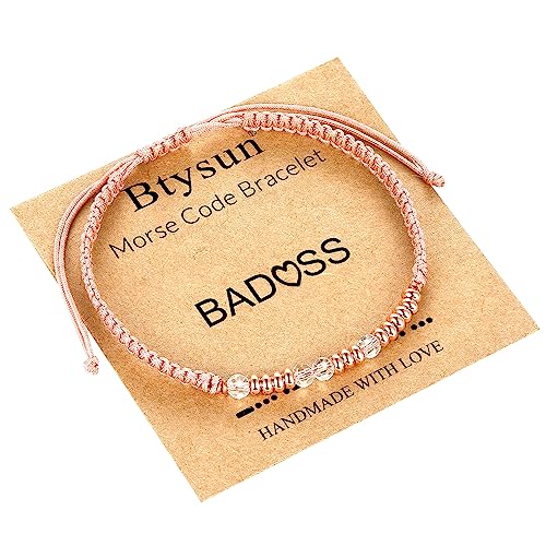 Btysun Morse Code Bracelets for Women Christmas Gift Stocking Stuffers for Teens Pink Braided Bracelets Inspirational Best Friend Birthday Gifts for Her High School Graduation Gifts for Her 2025 Mom Bracelet Jewelry