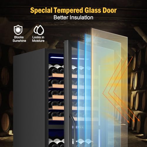 Image of Wine Fridge Dual Zone, Freestanding Wine Cooler Refrigerator 180 Bottles Large Capacity with Sliding Rail Wooden Shelves and Door Lock, Black