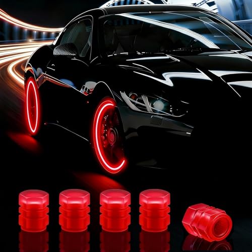 4 Pcs Glow in The Dark Tire Valve Caps for 2003-2020 Toyota Land Cruiser Prado, Fluorescent Tire Valve Stem Caps Glow Valve Stem Caps,Red
