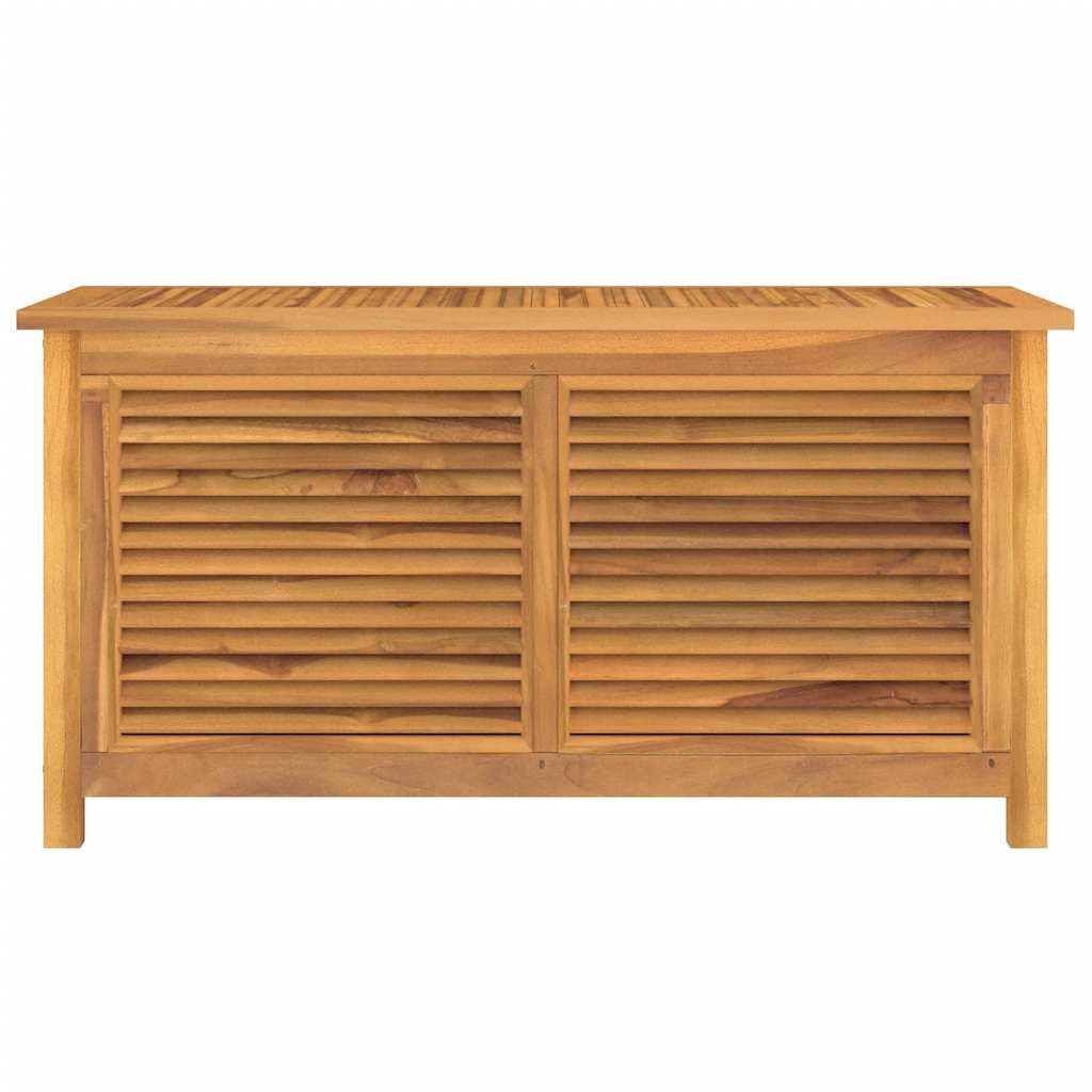 Schowek ogrodowy 114x50x58 cm z litego drewna tekowego | Z wodoodporną torbą PE, wykończeniem na bazie wody, zewnętrznym pudełkiem na narzędzia