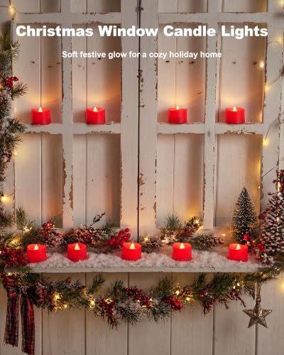Image of Homemory 12-Pack Red Remote Flameless Battery Tea Light Candles, 400+ Hrs | 2 /4 /6 /8H Timer LED Flickering Tealight Votives for Christmas, Jack O Lanterns, Valentine's Day and Romantic Nights