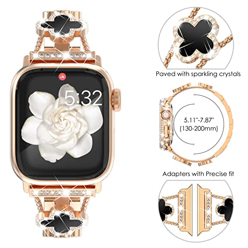 NewWays Metal Strap Compatible for Apple Watch 38mm 40mm 41mm 42mm(Series 11/10),Women Fashion Bling Bracelet Straps Stainless Steel Band for iWatch Series 11/10/9/8/7/6/SE/5/4/3/2/1,Rosegold - Image 3