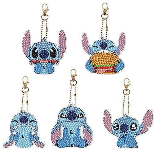 YGCHEN Diamond Painting Llavero Stitch Pintura Diamante Llavero Navidad Diamond Art Keychain Kit 5D Diamante Pintura por Numero Colgantes Stitch Decoración (5 Piezas) Cover