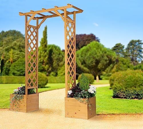 Greenhurst Wooden Garden Arch and Planters, Square frame design, Trellis Sides for climbing, H200 x...