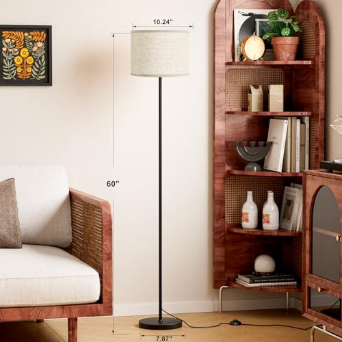Image of Ambimall 60'' Modern Floor Lamp with Shade, Tall Lamps for Living Room, Bedroom, Office, Dining Room, Beige Shade with Black Pole(Without Bulb)