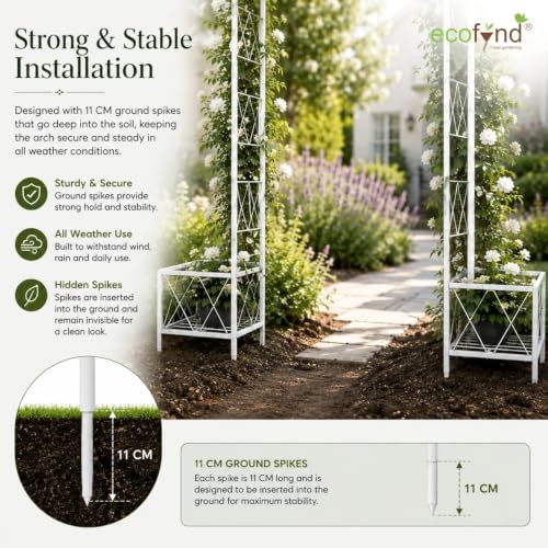 Image of ecofynd 8 Feet High x 5 Feet Wide Graden Arch Plant Stand, Metal Arbor Trellis for Climbing Plants, Backdrop Stand for Outdoor Indoor Wedding Lawn Backyard Party Decoration Items, Patio (GARCH002-WHT)