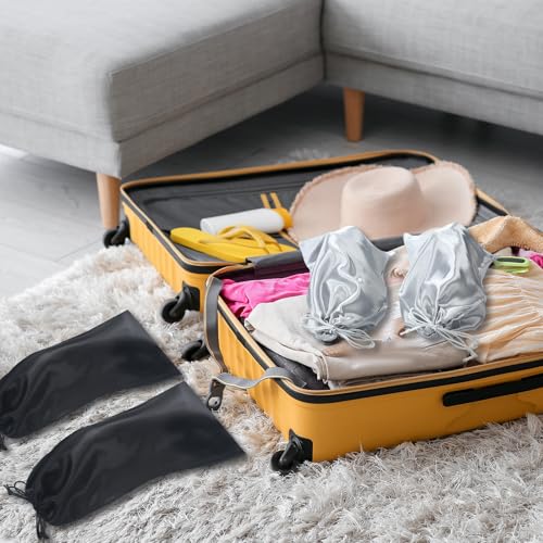 Patelai 20 Pcs Satin Shoe Bags for Travel Reusable Shoe Bag with Drawstring for Protecting Single Pouch Travel Dust Bags Storage Men Women, Black, Grey4