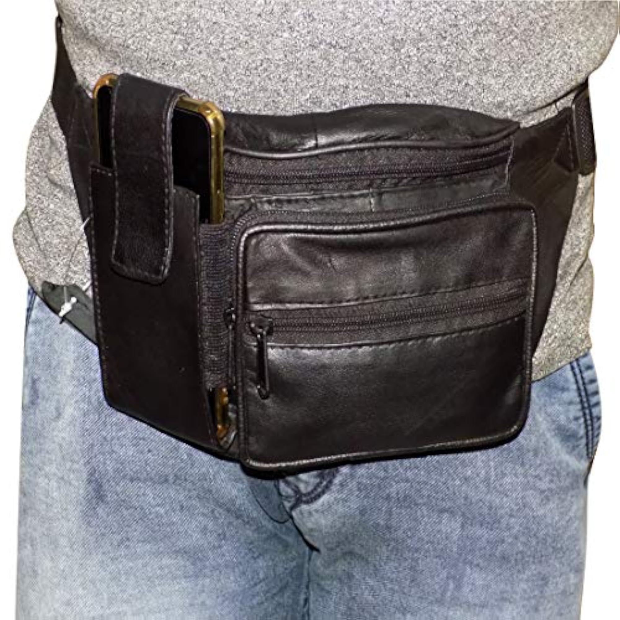 Smart Black Leather Waist Pouch, Stylish and Practical