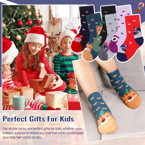 Image of Eocom Kids Wool Socks For Boys Girls Warm Hiking Thermal Winter Cozy Soft Thick Toddlers Crew Boot Socks 6 Pairs