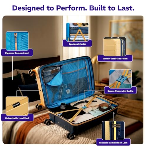 Image of Provogue Cascade Hard-Sided PP Trolley Bag Set of 2 | Expandable Space with 8 Wheels Trolley Bags for Travel | Lightweight with Combination Lock | 5 Year Warranty (Golden Yellow /Blue Berry)