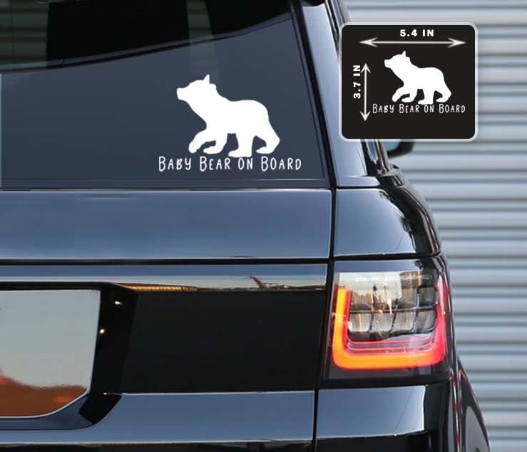 Baby bear on Board Vinyl Decals Stickers for Cars, Vans, Trucks, and laptops (White3.7x5.4)