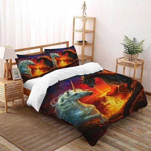 Housse de couette licorne dragon anti-plis avec fermeture éclair pour parure de lit - 2
